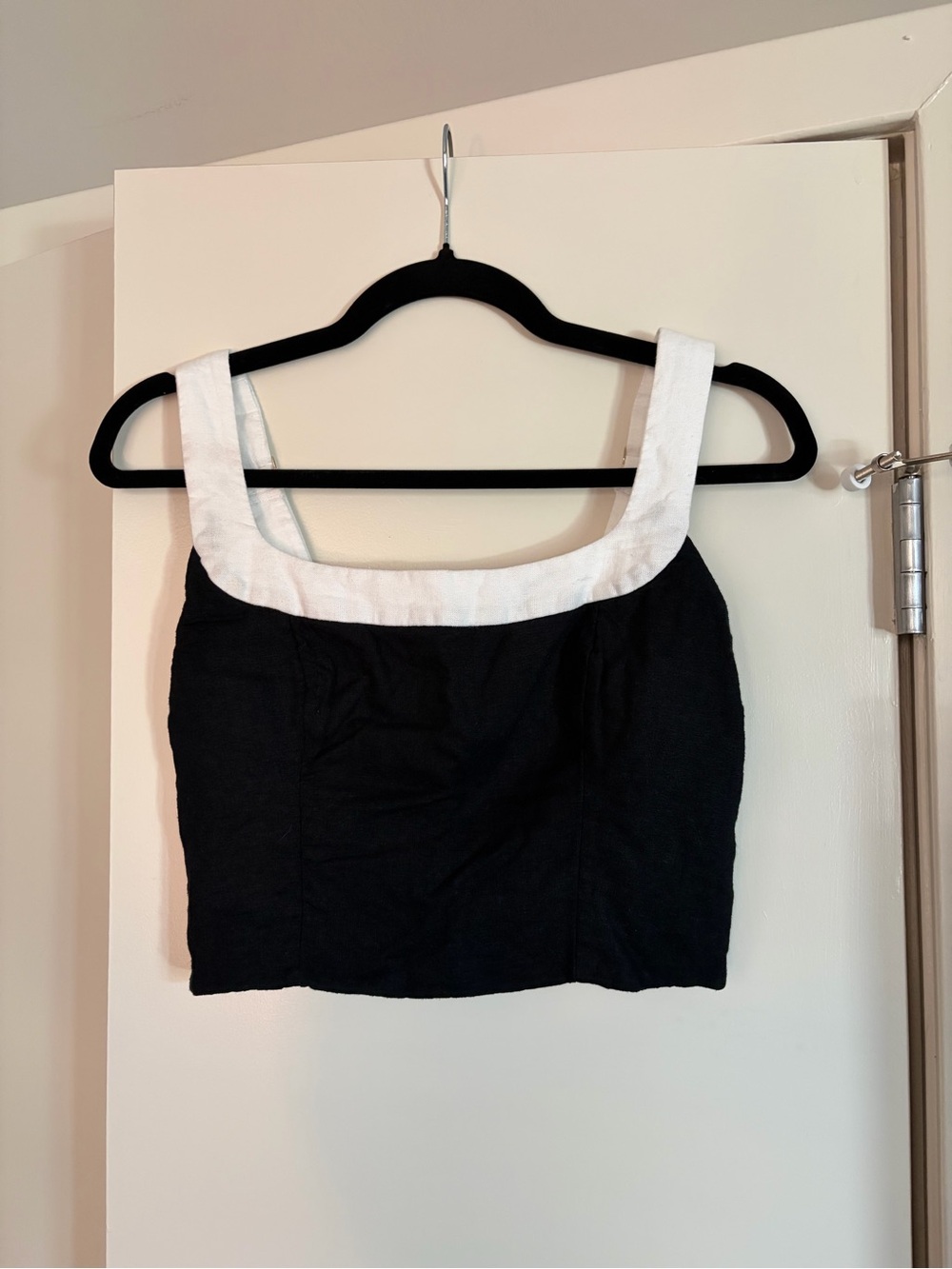 Abercrombie & Fitch Black Crop Top with White Square Trim